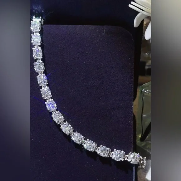 10 Carat Moissanite Diamond Women’s Sterling Silver Tennis Bracelet - Picture 2 of 6
